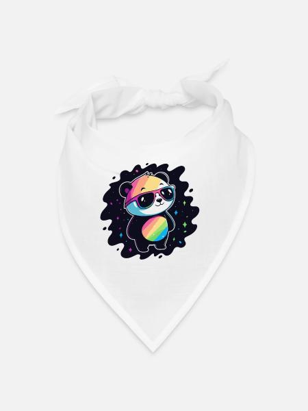 Panda arc-en-ciel galaxie lunettes cool - Bandana - blanc - Devant