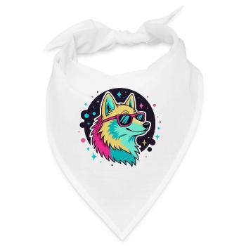 Neonwolf mit coolen Brillen - Bandana - Weiß - Vorne