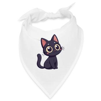 Kawaii schwarze Katze mit riesigen Augen - Bandana - Weiß - Vorne