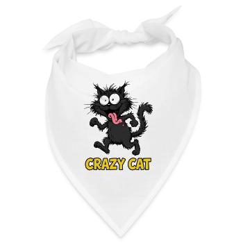Verrückte Schwarze Katze – Lustige wilde Katzenenergie - Bandana - Weiß - Vorne