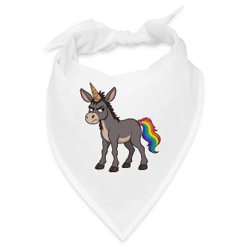 Grummeliger Esel-Einhorn zeigt einen Regenbogenschwanz - Bandana - Weiß - Vorne