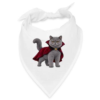 Graue Katze zeigt ihre Vampirzähne - Bandana - Weiß - Vorne