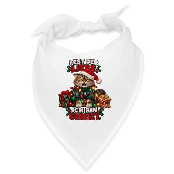 Weihnachtskatze mit Lichterkette - Bandana - Weiß - Vorne