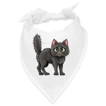 Flauschige Katze mit großen grünen Augen - Bandana - Weiß - Vorne
