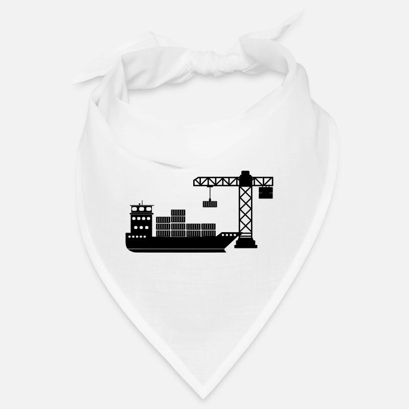 Sea container boat with crane unloading Bandana