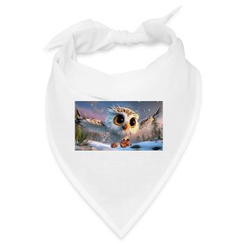 Flauschige Schnee-Eule mit Kulleraugen im Flug - Bandana - Weiß - Vorne