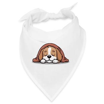 Schlafender Beagle unter Decke - Bandana - Weiß - Vorne
