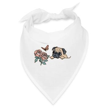 Mops mit Schmetterling - Bandana - Weiß - Vorne