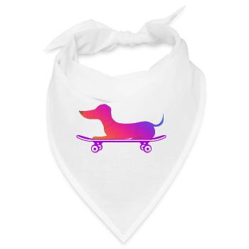 Dackel mit Skateboard - Bandana - Weiß - Vorne