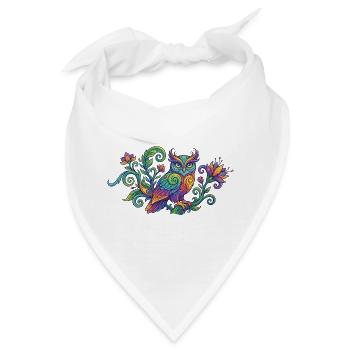 Farbenfrohe Eule im Baum mit Blüten Ornamenten - Bandana - Weiß - Vorne