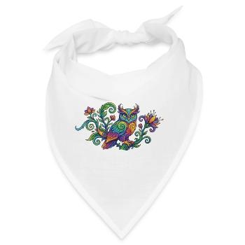 Bunte Eule im Floralen Muster Kunst Design Motiv - Bandana - Weiß - Vorne