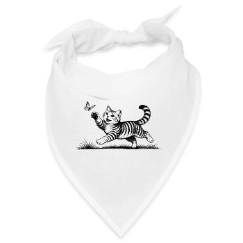 Katze spielt mit Schmetterling - Bandana - Weiß - Vorne