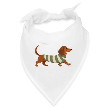 Dackel im Streifenpullover - Bandana - Weiß - Vorne