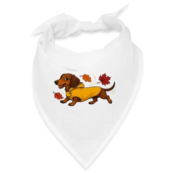 Herbst Dackel in Gelber Regenjacke - Bandana - Weiß - Vorne