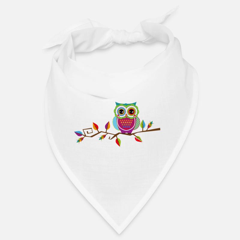 farbenfrohe Eule sitzt auf einem herbstlichen Ast Bandana