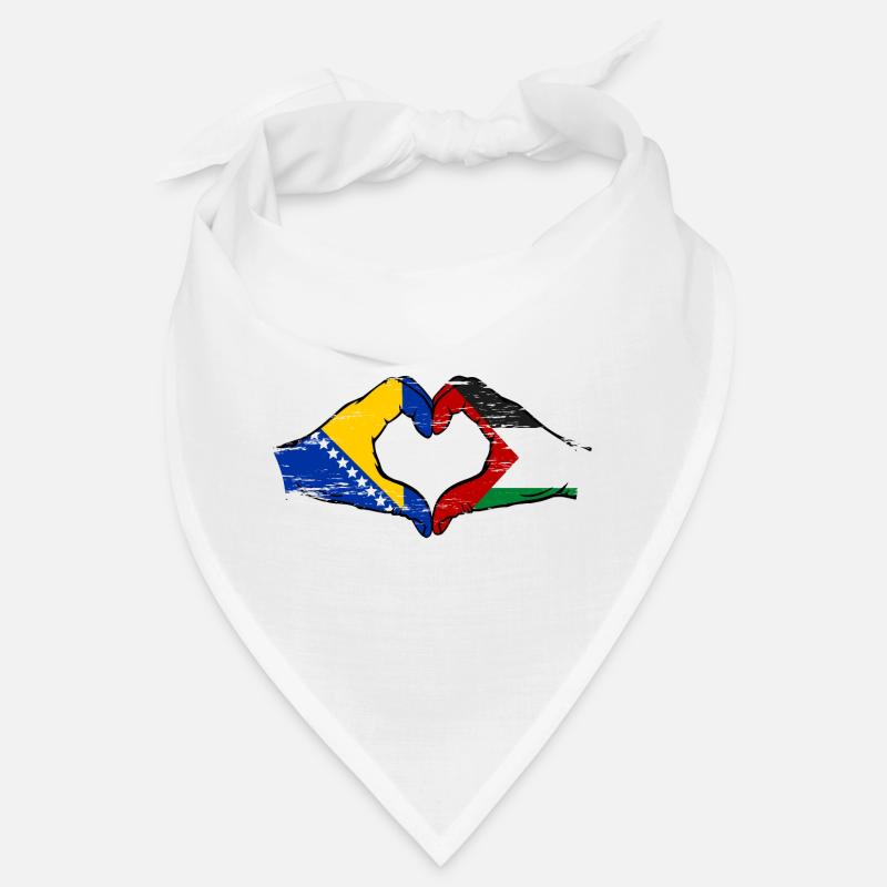 Bosnie Palestine drapeau mains forme de coeur utilisé - Bandana - blanc