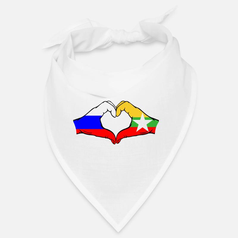 Russie Myanmar Drapeau Mains Coeur Forme Bandana
