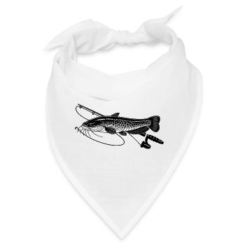 Wels Fisch angeln mit Rute Petri Heil - Bandana - Weiß - Vorne