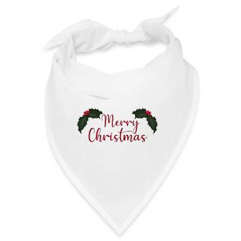 Fröhlicher Weihnachtsschriftzug mit Stechpalmen - Bandana - Weiß - Vorne