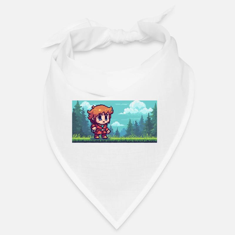 Héros pixel dans la scène du jeu d’aventure en forêt Bandana