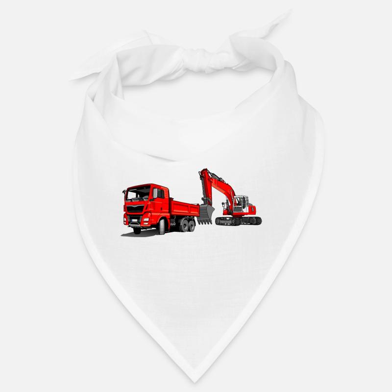 Baustelle mit Bagger und Kipplaster - Bandana - Weiß