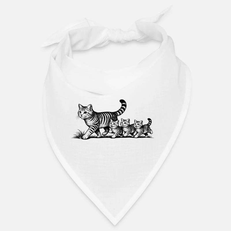 Katzenmutter mit 3 Katzenbabys schwarz Bandana