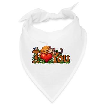 Pfotenliebe Herz mit Katzen & Hund - Bandana - Weiß - Vorne