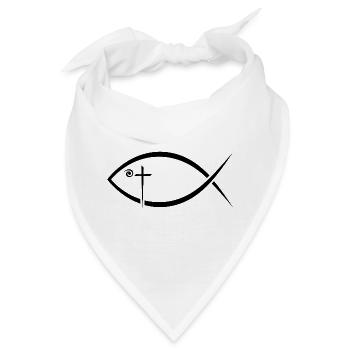 Ichthys Fisch - Zeichen des frühen Christentums - Bandana - Weiß - Vorne