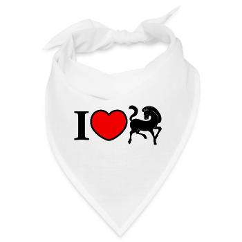 Ich Herz mit schwarzem Pferd - Bandana - Weiß - Vorne