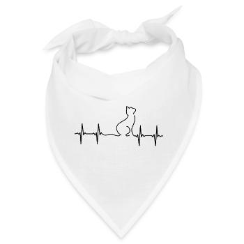 Katze EKG Herzschlag - Bandana - Weiß - Vorne