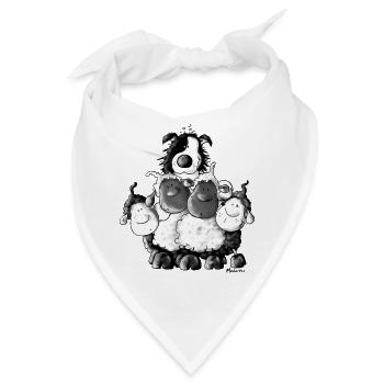 Border Collie und Schafe - Hütehund - Bandana - Weiß - Vorne