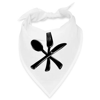 Messer, Gabel und Löffel gekreuzt - Bandana - Weiß - Vorne