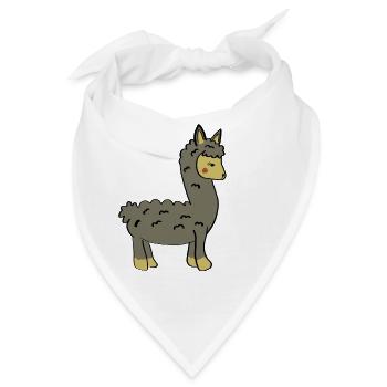 Verspieltes Lama mit Zopf und Knopfohren - Bandana - Weiß - Vorne