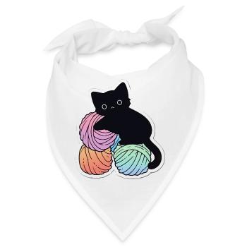 Katze mit Sensen auf Garnball - Bandana - Weiß - Vorne
