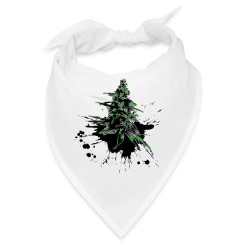 Marihuana Cannabis Blüte Neon hellgrün - Bandana - Weiß - Vorne