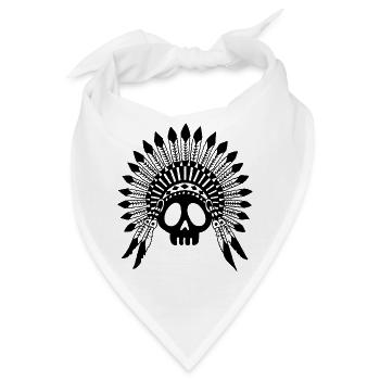 Schwarzer Indianerhäuptling Schädel - Bandana - Weiß - Vorne