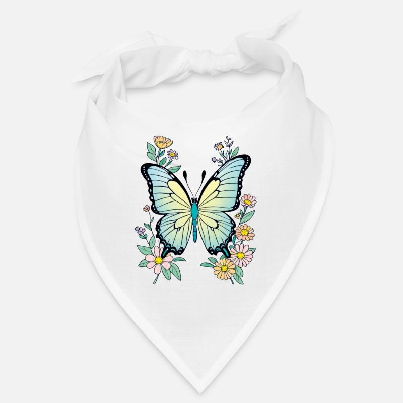 Papillon Bleu Avec Fleurs, Papillon Bandana