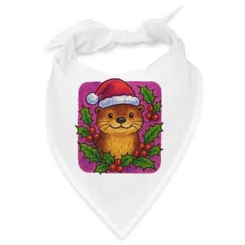 Festlicher Otter mit Stechpalme und Weihnachtsmütze - Bandana - Weiß - Vorne