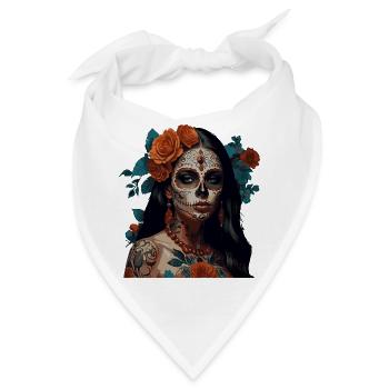 Zuckerschädel Blumenkrone - Bandana - Weiß - Vorne