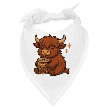 Hochland Rind mit Bubble Tea kawaii Hochland Rind - Bandana - Weiß - Vorne