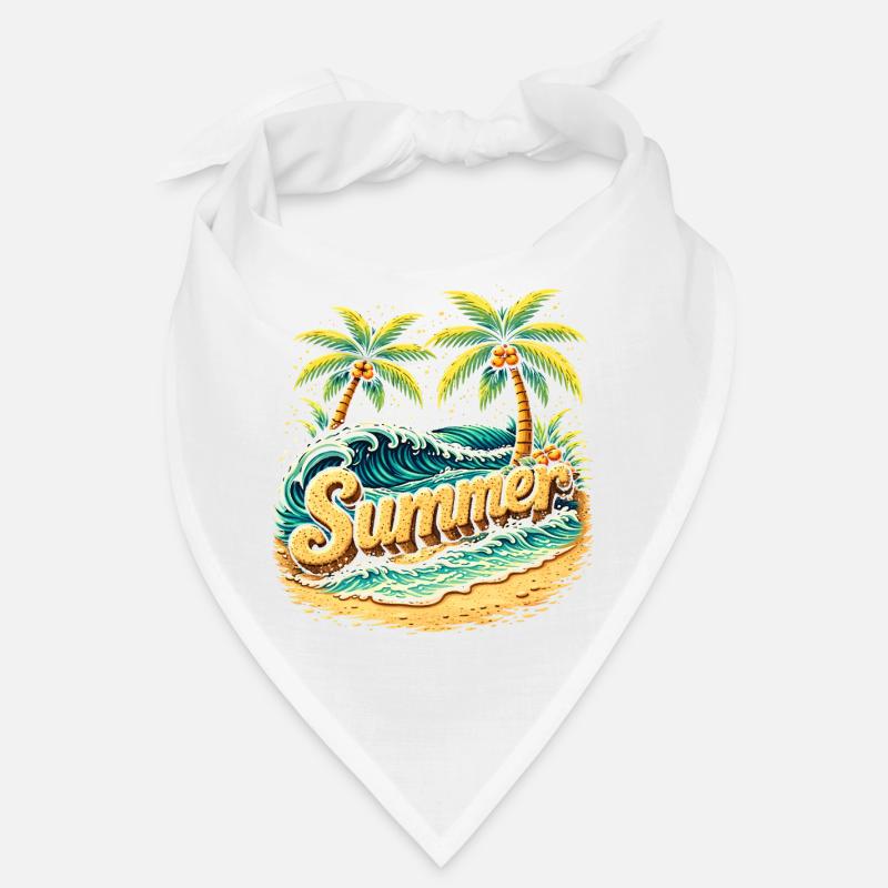 Palm Trees Beach Waves Illustration Bandana
