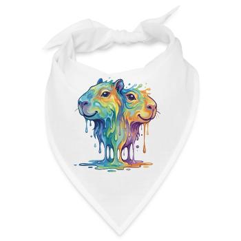 Schmelzende Regenbogen Capybara - Wasserschein - Bandana - Weiß - Vorne