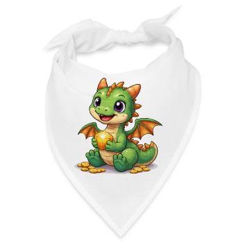 Kleiner Drache mit Gold - Bandana - Weiß - Vorne