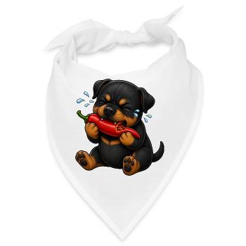 Rottweiler Chili Scharf Lustiger Cartoon - Bandana - Weiß - Vorne