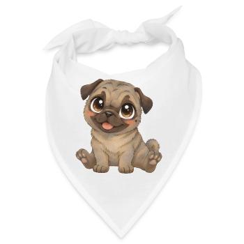 Mops Niedliches dunkles Mopsbaby mit großen Augen - Bandana - Weiß - Vorne