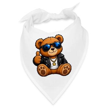 Bär in Lederjacke Streetwear - Bandana - Weiß - Vorne
