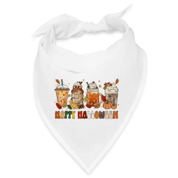Happy Halloween Herbst Motiv Outfit Kürbis Kaffee - Bandana - Weiß - Vorne