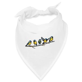 Blaumeisen-Schwarm auf Ast - Bandana - Weiß - Vorne