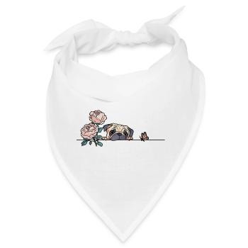 Mops mit Schmetterling - Bandana - Weiß - Vorne