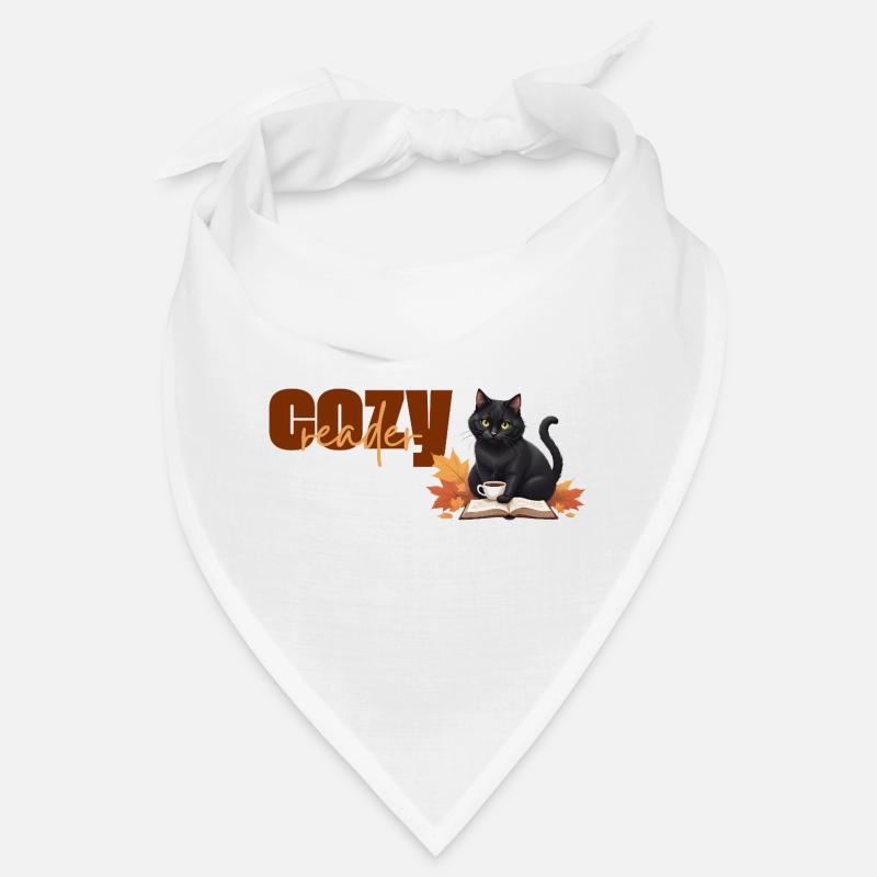 Cozy reader - Herbstlicher Katzenlese-Design - Bandana - Weiß